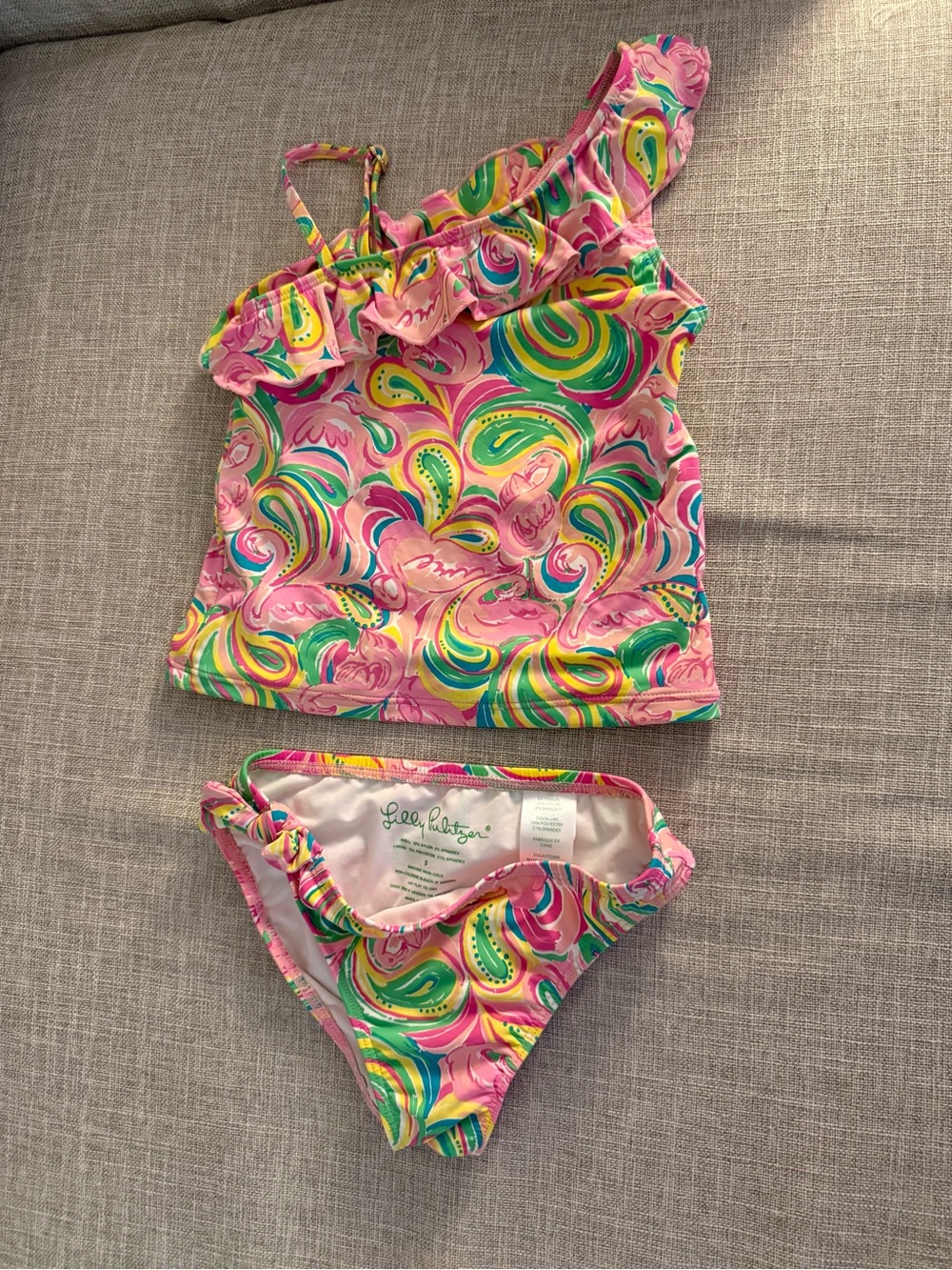 Lilly Pulitzer Pink Multi Swirl One-Shoulder Girls Tankini Set